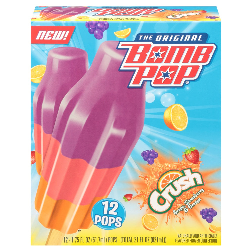 Bomb Pop Crush Grape, Strawberry & Orange Ice Pops, 12 Ct