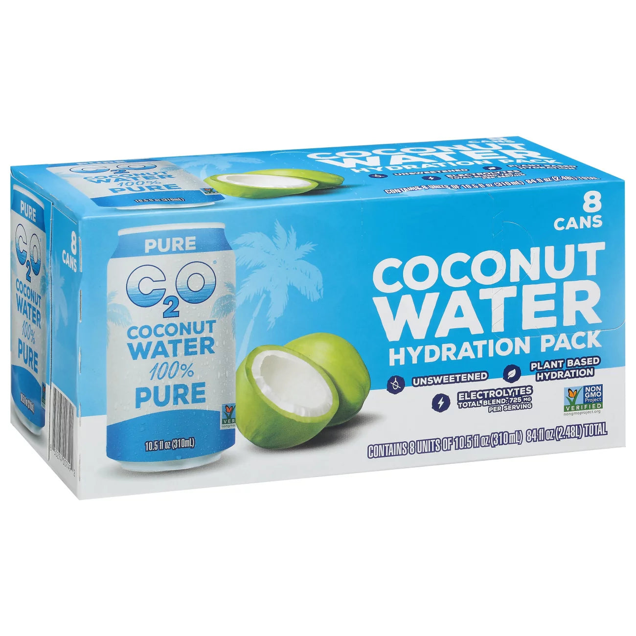 C2O Pure Coconut Water, Coconut Water Hydration Pack, 10.5 fl oz, 8 Pack