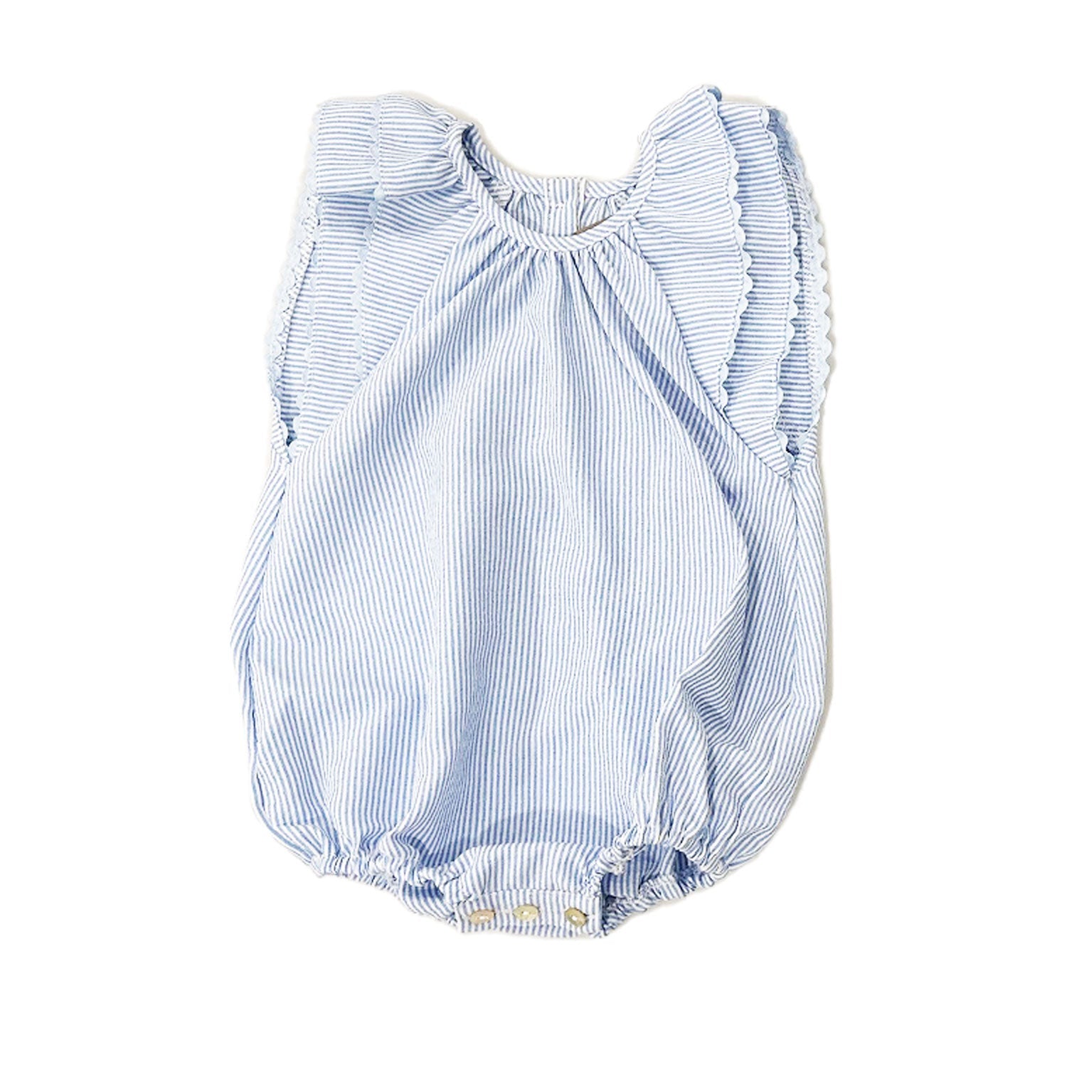 Belati Light Blue Seersucker Girls Romper - 9M