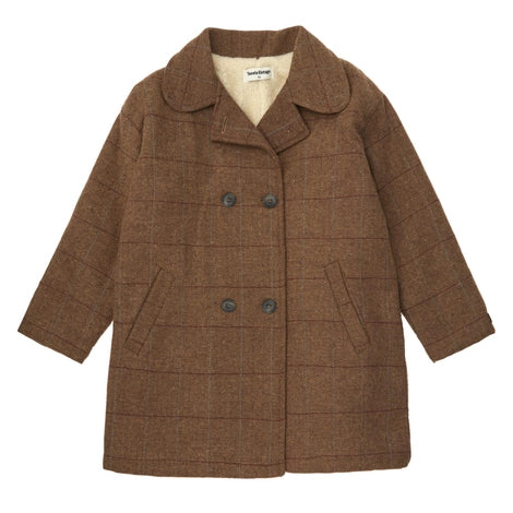 Tocoto Vintage Harrys Checkered Straight Coat Brown / 4Y