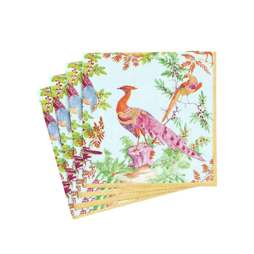 Caspari Chelsea Birds Celadon Cocktail Napkins, 20 Ct