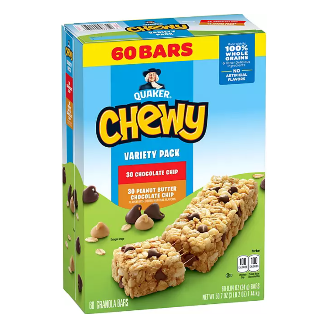 Quaker Chewy Granola Bars Variety Pack, 60 Ct