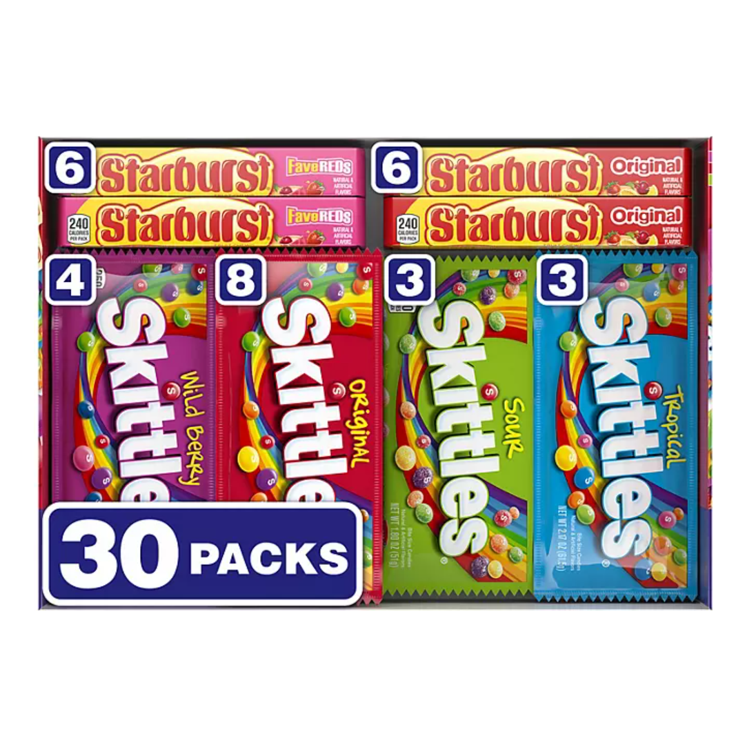 Starburst and Skittles Chewy Candy, Variety Pack, 30 pk.