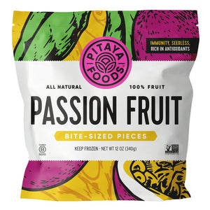 Pitaya Foods Frozen Passion Fruit Bite Sized Pieces for Smoothies, 12 Oz