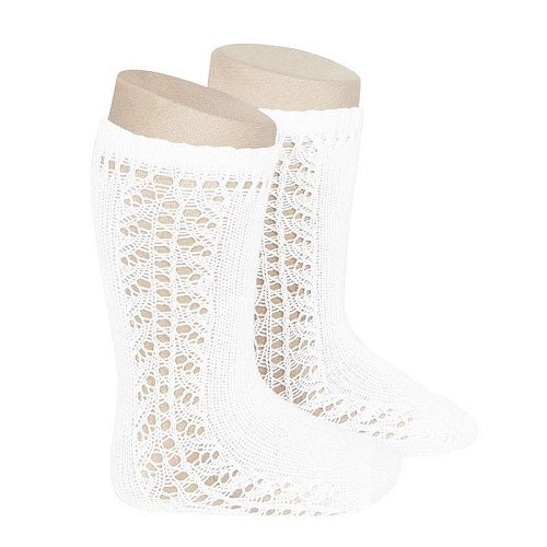 Condor Lateral Openwork Knee Socks White RP2592