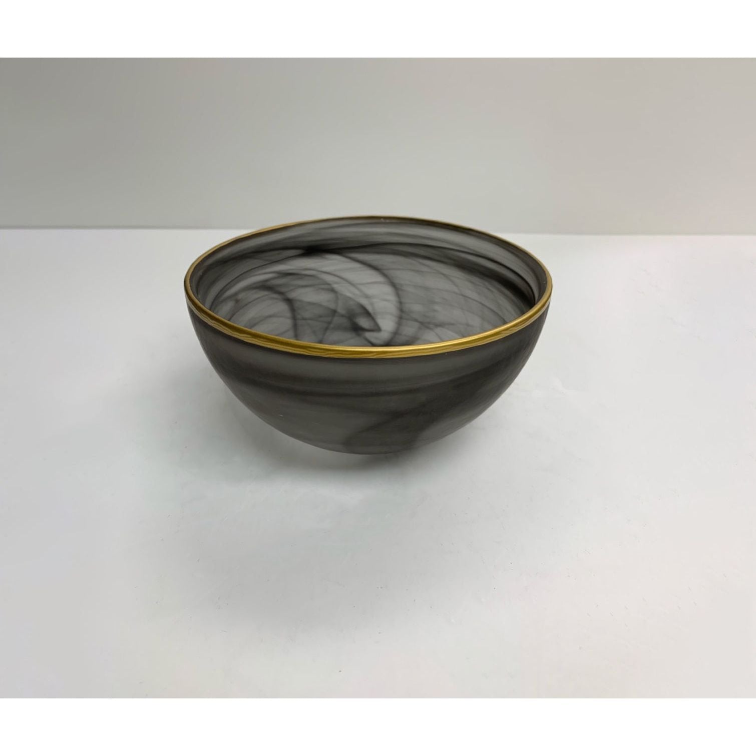 BEATRIZ BALL GLASS Frosted Black Alabaster Sm Bowl with Gold Rim