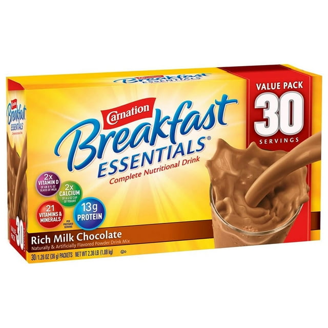 Carnation Breakfast Essentials High Protein Rich Milk Chocolate Drink Mix, 30 Pk