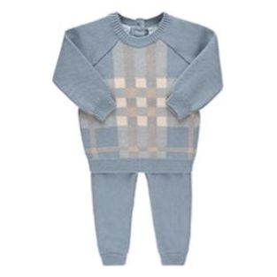 Feltman Brothers Baby Plaid Sweater Set Vintage Blue / 24M