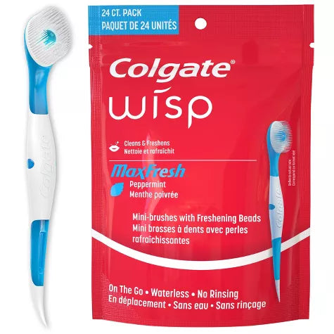 Colgate Optic White Wisp Disposable Mini Toothbrush Maxfresh Peppermint, 24 Ct