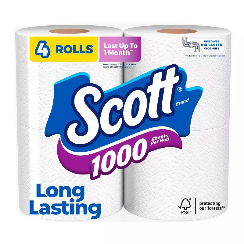 Scott 1000 Sheet Toilet Paper, 4 Ct