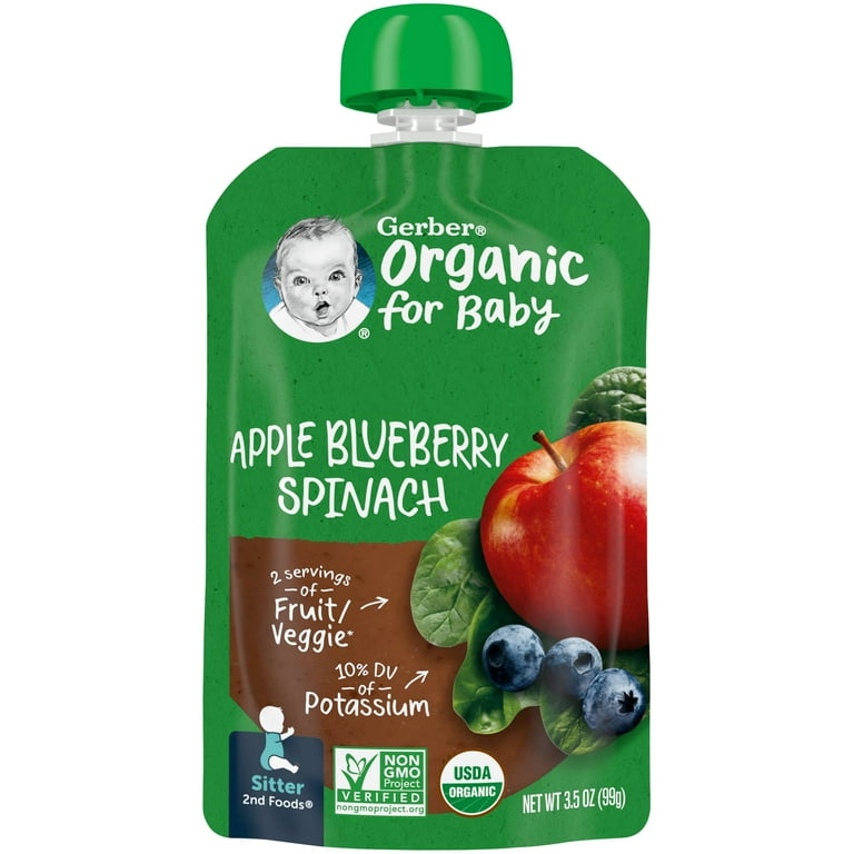 Gerber Organic 2nd Foods Pouches Apple Blueberry Spinach, 3.5 Oz