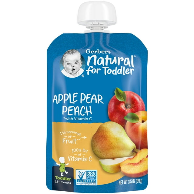 Gerber Toddler Food Pouch Apple Pear Peach, 3.5 Oz