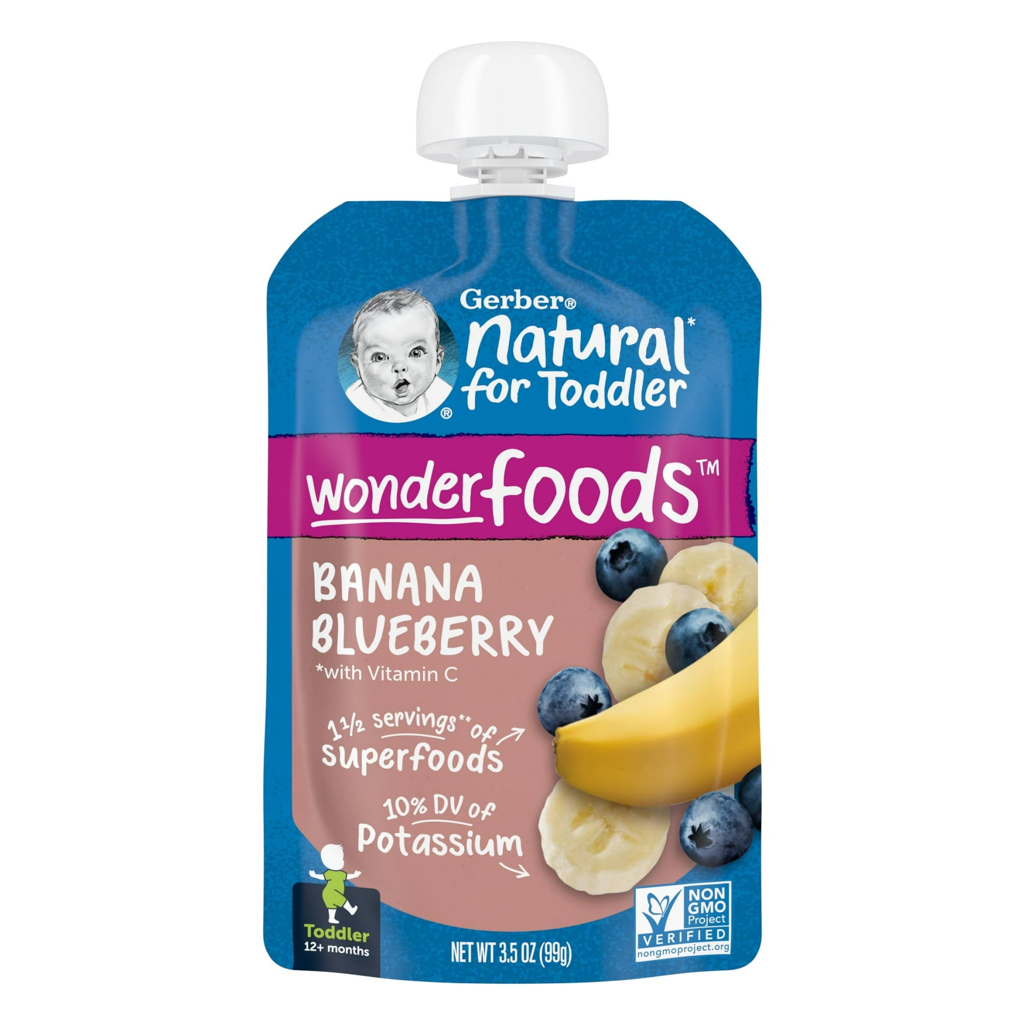 Gerber Toddler Food Pouch Banana Blueberry, 3.5 Oz