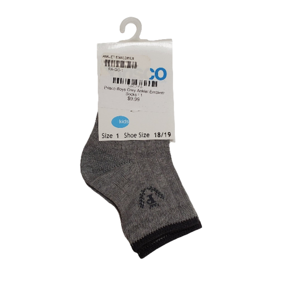 Prisco Boys Grey Anklet Emblem Socks