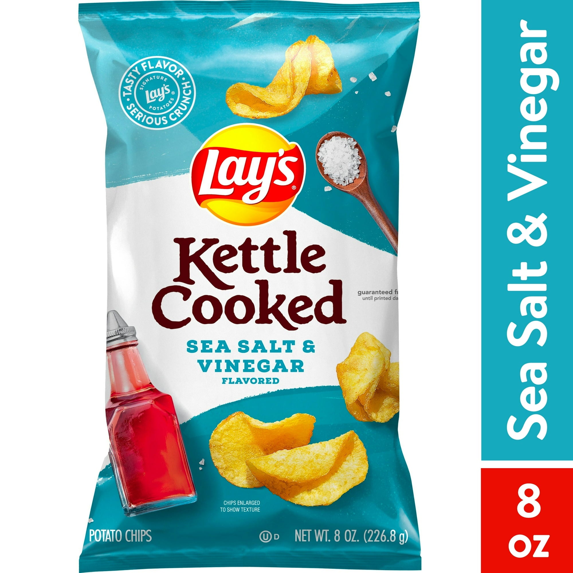 Lay's Kettle Cooked Sea Salt & Vinegar Potato Snack Chips, 8 Oz