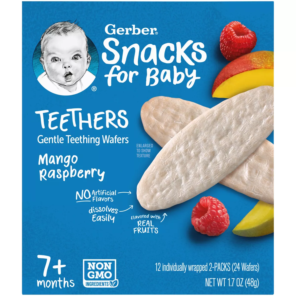 Gerber Teether Mango Raspberry Baby Snacks, 12 Ct