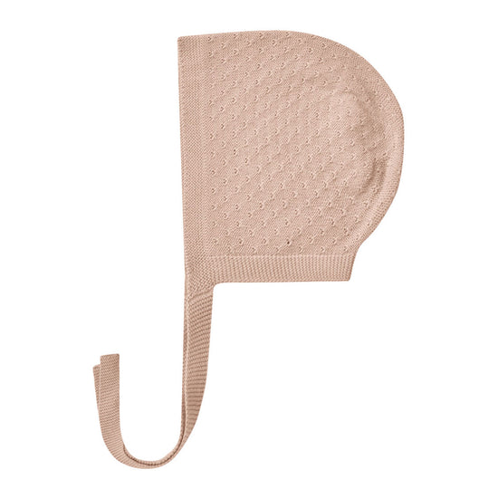 Quincy Mae knit bonnet in blush 6-12M