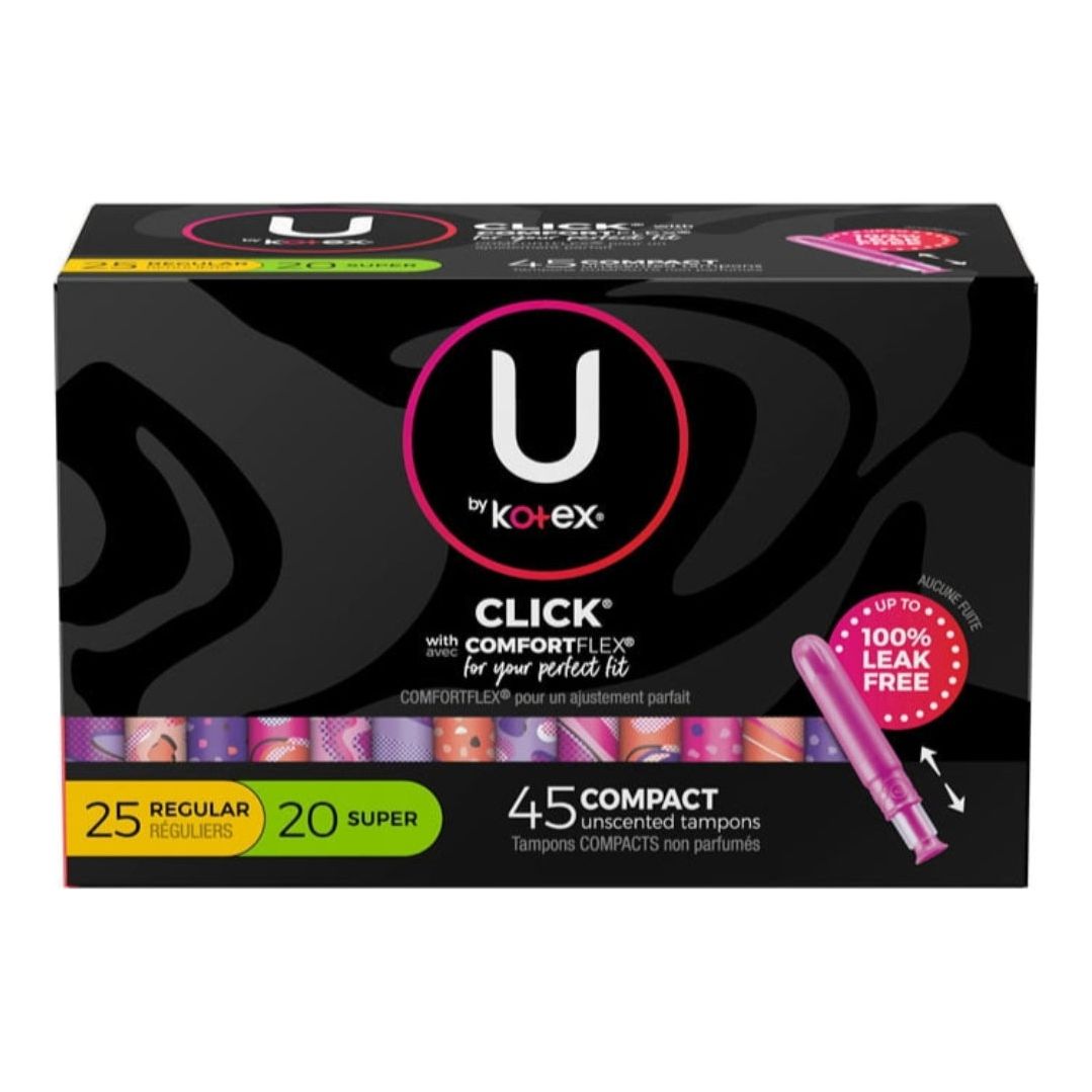 U By Kotex Click Compact Unscented Tampons, 25 R, 20 S, 45 Ct