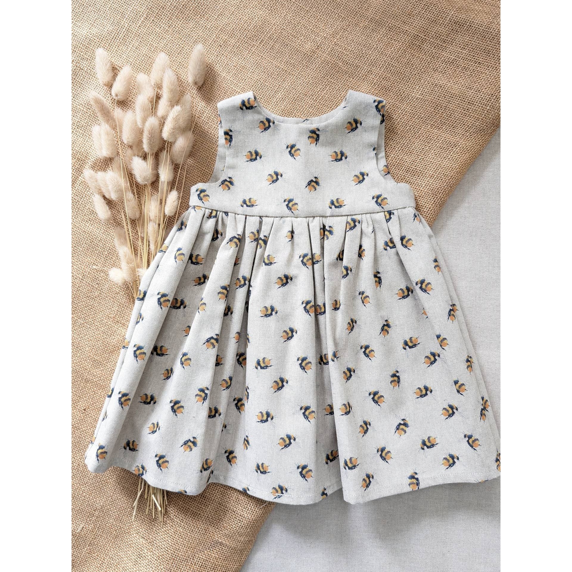 Ashley Rose Linen Look Mini Bumble Bee Dress | 2 Years