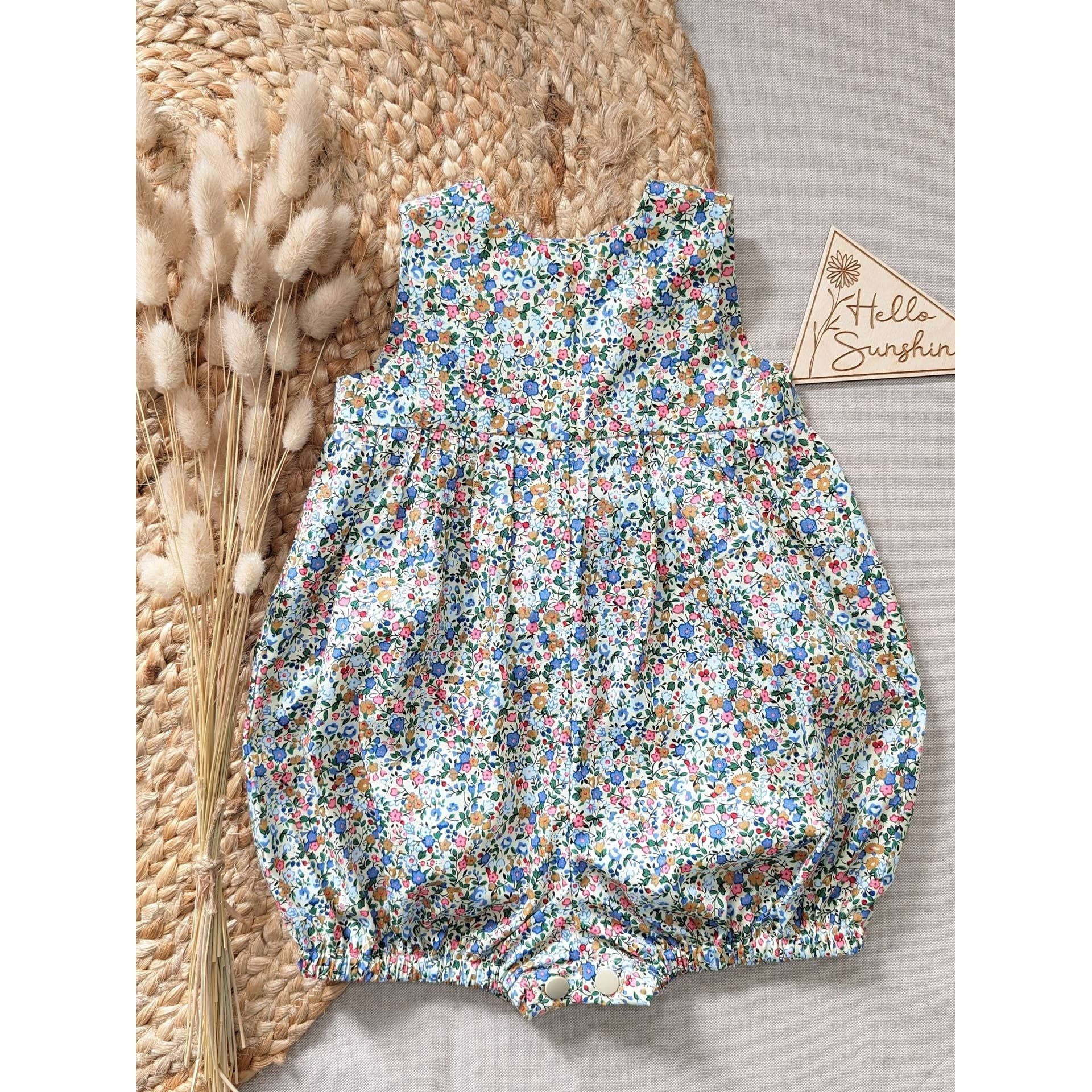 Ashley Rose Summer Meadow Floral Cotton Girls Romper | 18-24 Month