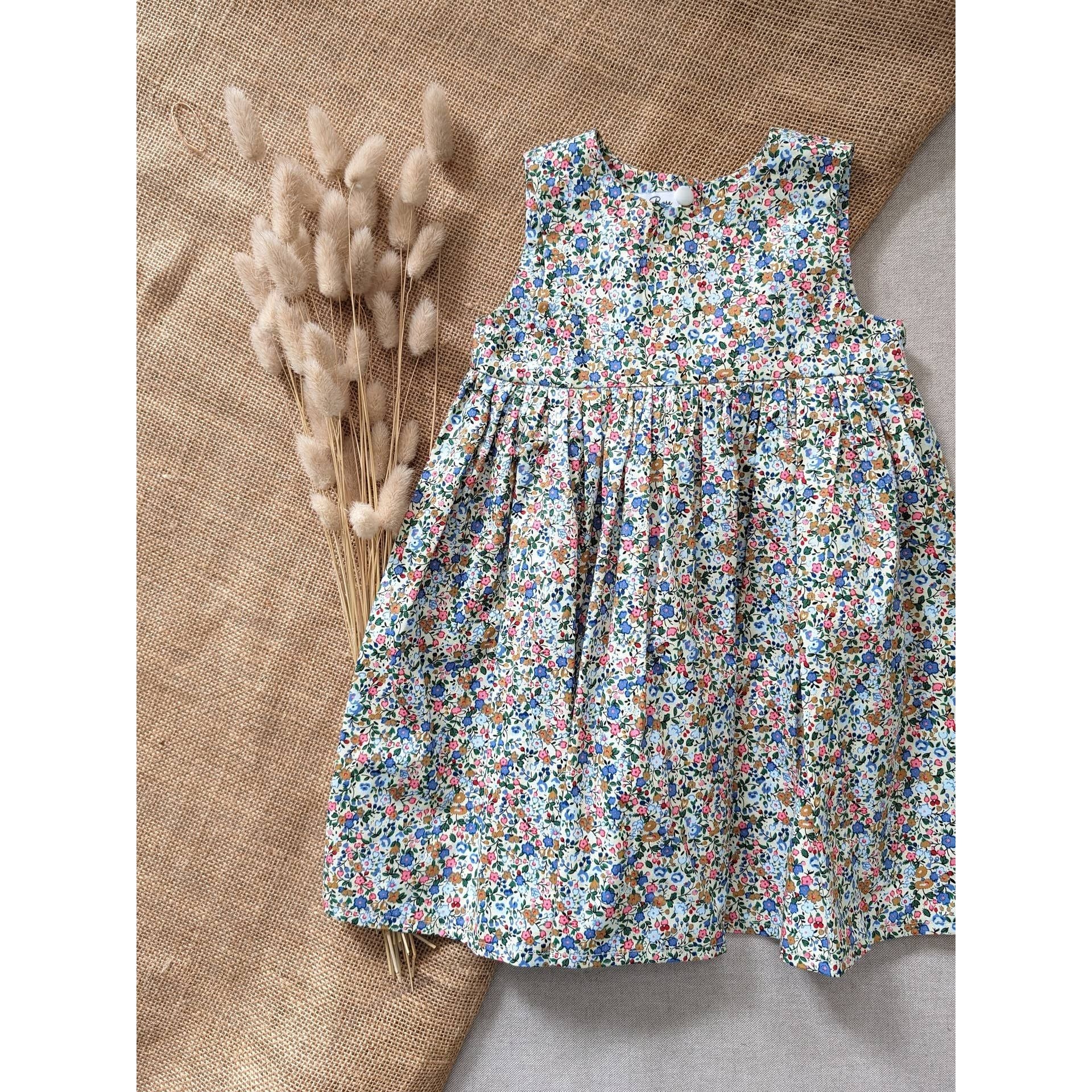 Ashley Rose Blue Summer Floral Cotton Girls Dress | 3 Years