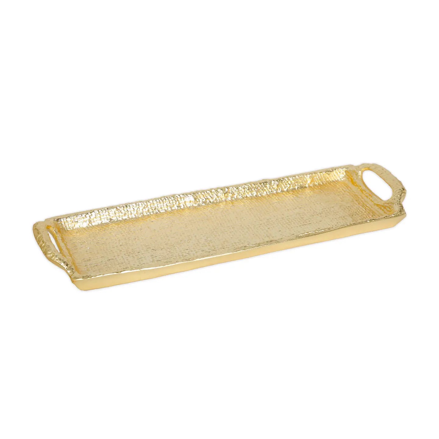 Textured Gold Oblong Tray with Handles - 17.25"L x 5"W
