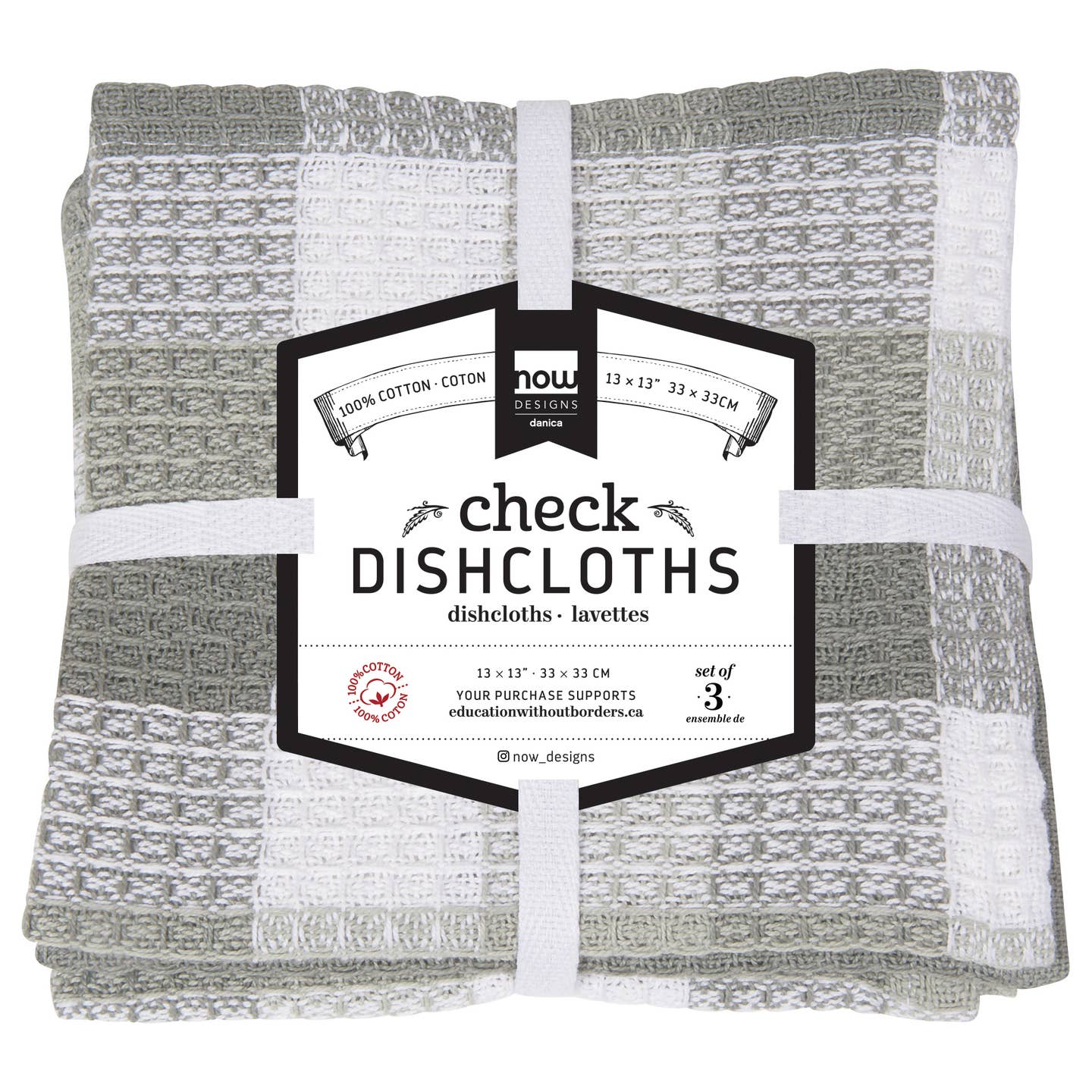 Check London Gray Waffle Dishcloths Set of 3