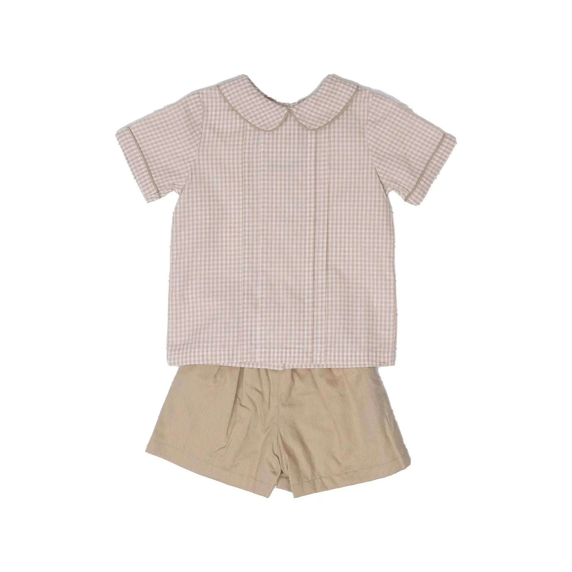 The Oaks Apparel Sebastian Tan Check Kids Shorts Set | 12M