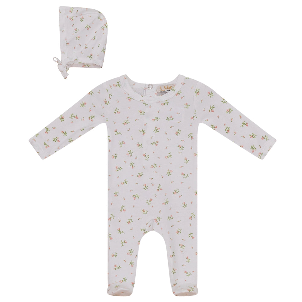 Lux Floral Footed Onesie with Hat - 6m