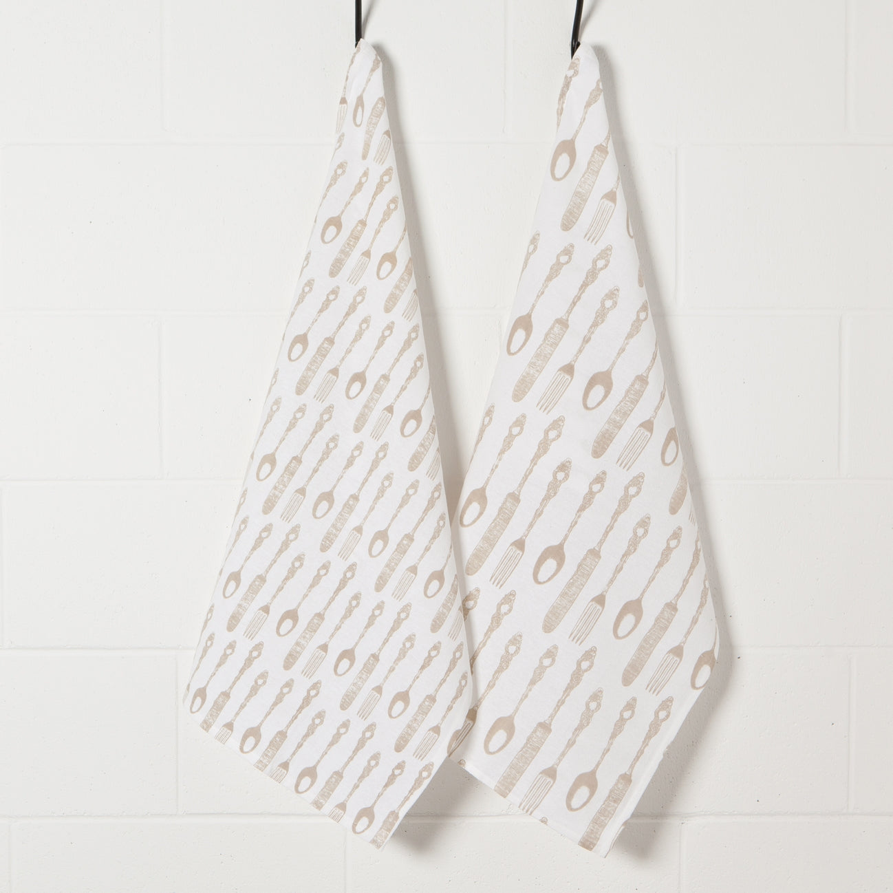 Cutlery Print Sandstone Floursack Dishtowels Set of 2