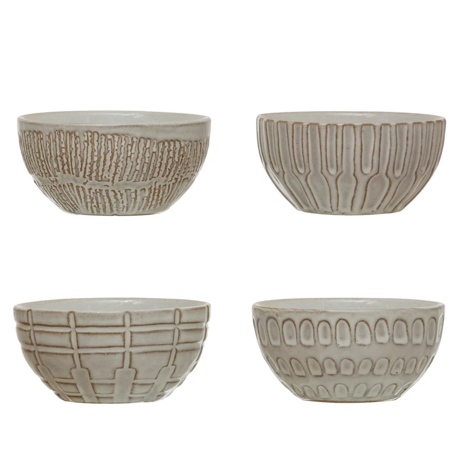 Debossed Stoneware Bowl, 4 Styles (Each One Will Vary)