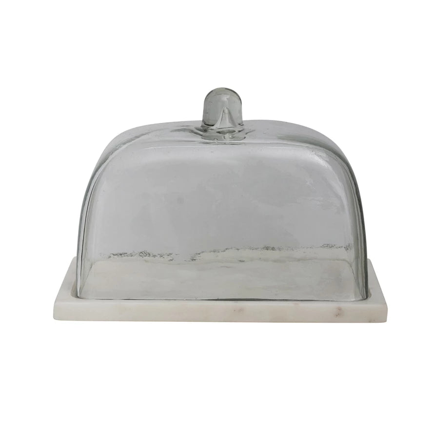 9-1/4"L Glass Cloche w/ White Marble Base