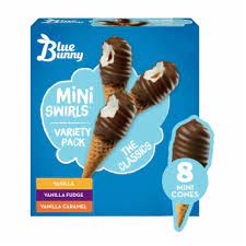 Blue Bunny Mini Swirls Classic Cones Variety Pack, 8 Ct