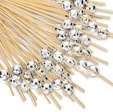 Party Pick Fancy Bamboo Toothpick Large 6" Black Ball 30pk