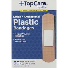 Top Care Plastic Antibacterial Bandage 3/4", 60 Ct