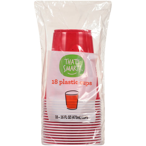 Thats Smart Red Plastic Cup, 16 Oz, 18 Ct