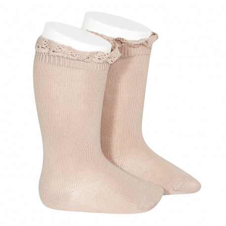 Condor Old Rose Knee Socks, Lace Cuff