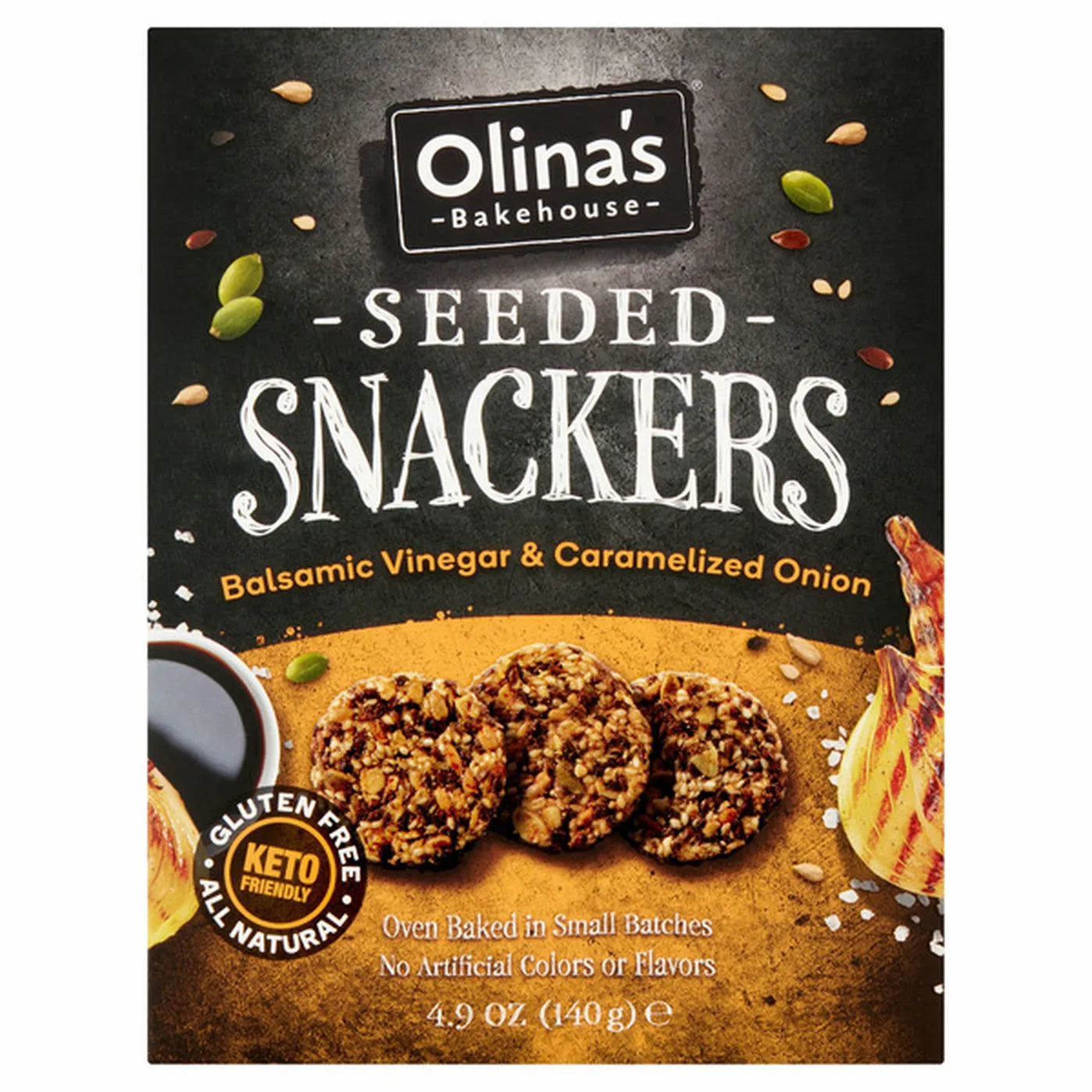 Olina's Bakehouse Balsamic Vinegar & Caramalized Onion Seeded Snackers, 4.9 Oz
