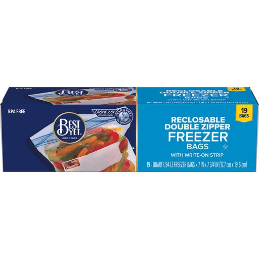 Best Yet Recloseable Freezer Quart Bags, 19 Ct