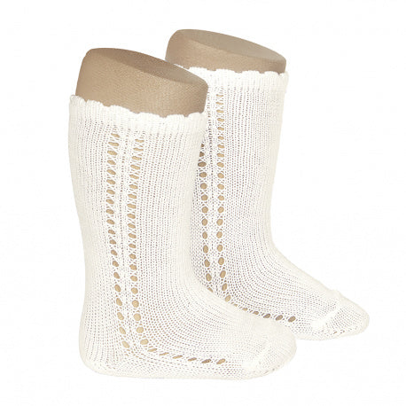 Condor Perle Lateral Openwork Knee Sock Beige