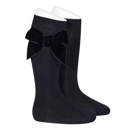 Condor, Velvet Bow Knee Socks, Navy RP24892