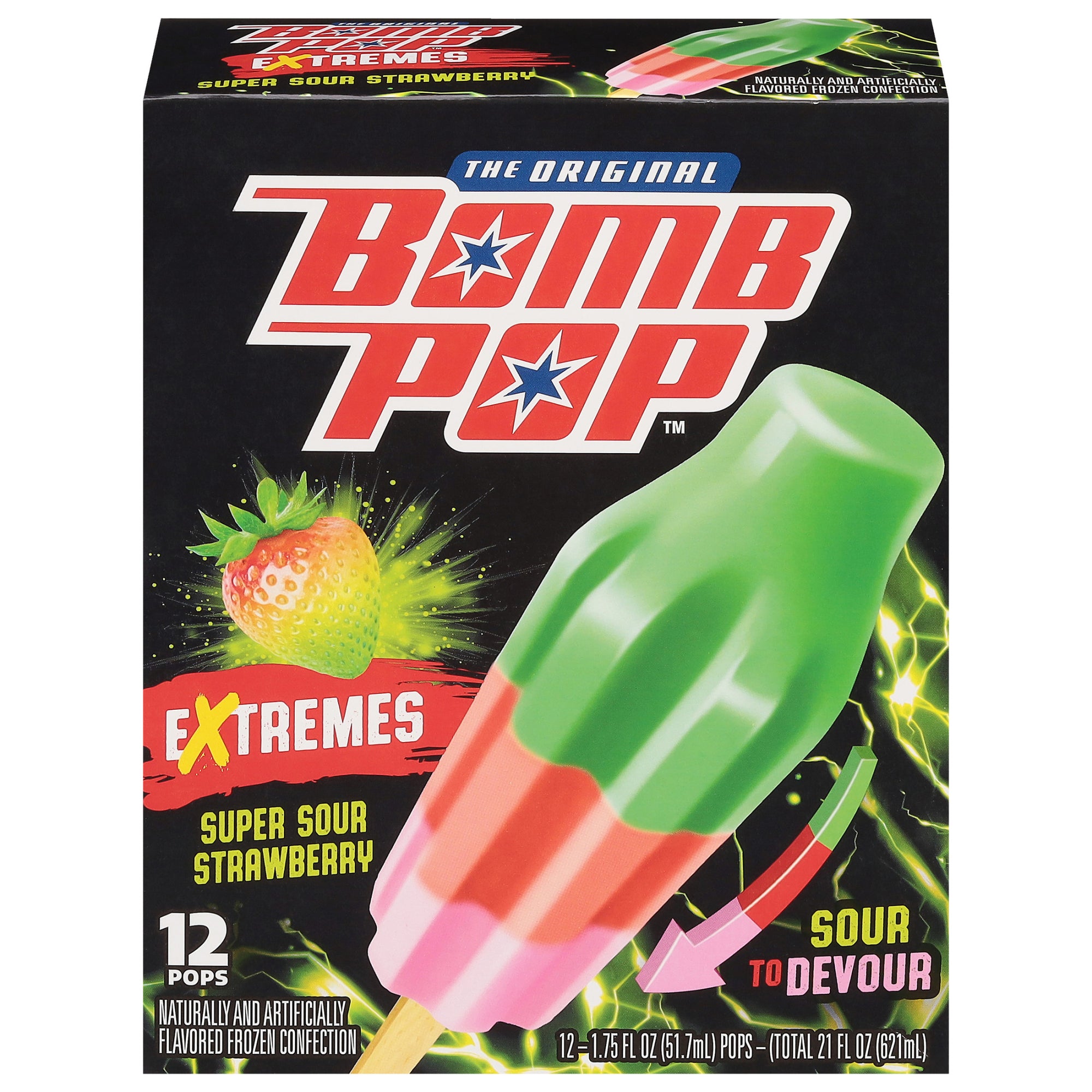 Bomb Pop Extremes Super Sour Strawberry Ice Pops, 12 Ct