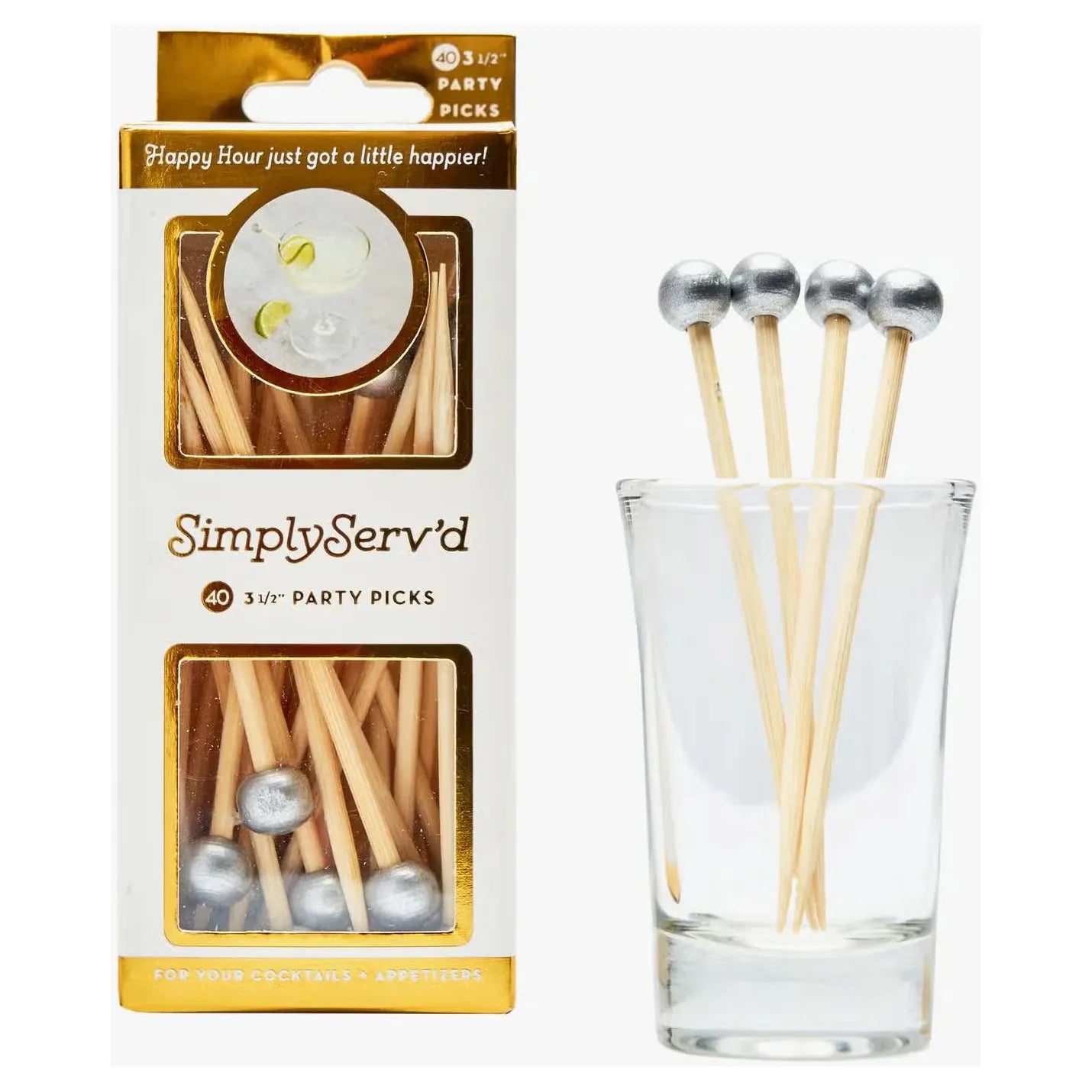 Party Pick Fancy Bamboo Toothpick Small 3.5" Silver 40pk