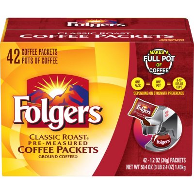 Folger's Classic Roast Ground Coffee Packets, 1.2 Oz, 42 Ct