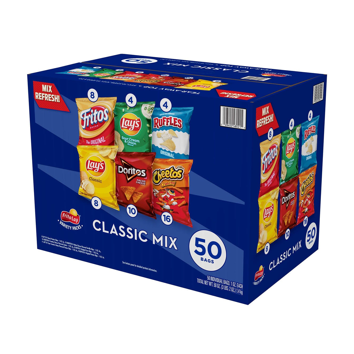 Frito Lay Variety Flavor Mix Chips, Blue Box, 50 Ct, 50 Oz