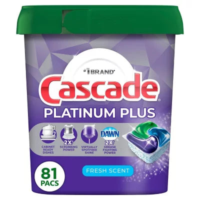 Cascade Platinum Plus ActionPacs Dishwasher Detergent Fresh Scent, 81 Ct