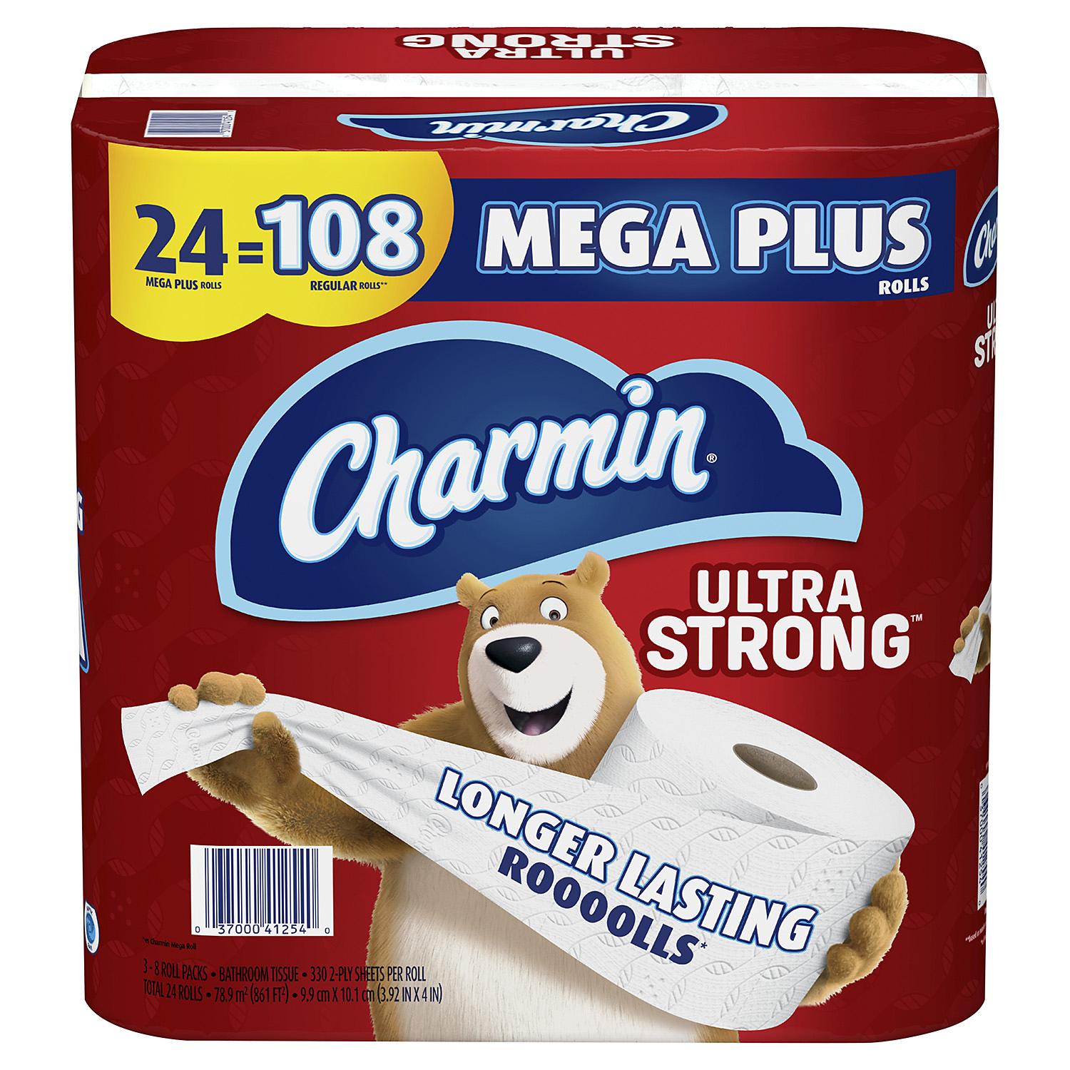Charmin [Red Wrapper] Ultra Strong Toilet Paper Mega Plus Roll, 308 Sheets, 24 Ct, 1 Case