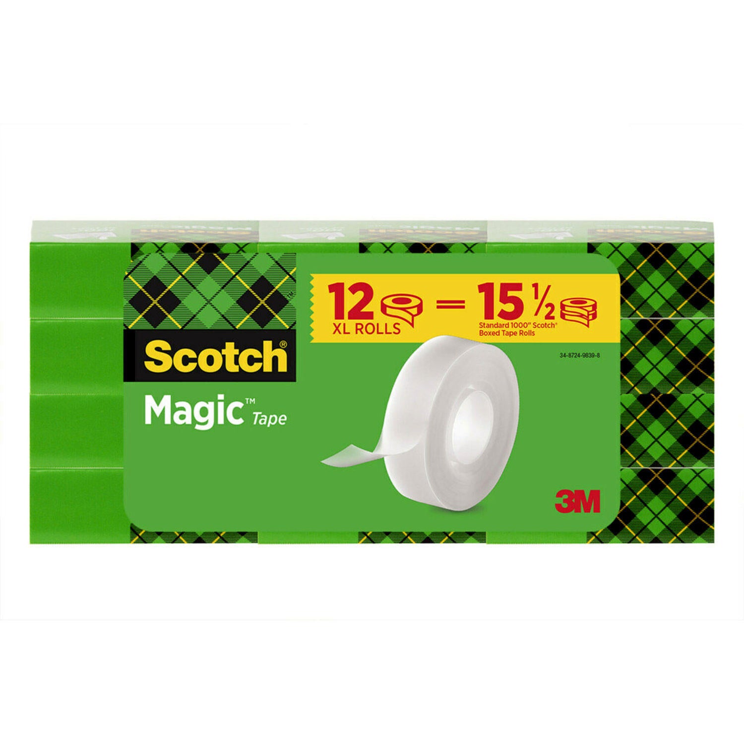 Scotch Magic Tape, 3/4" x 1296", Clear, 12 Ct
