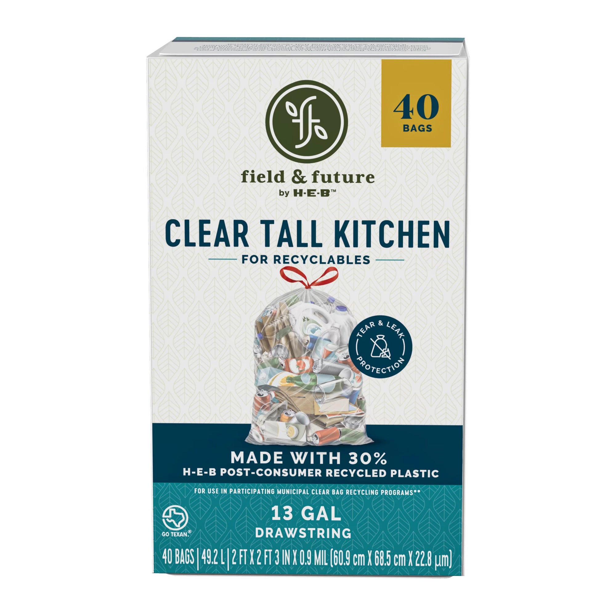 Field & Future Clear Tall Kitchen Recycling Bags 13 Gallon, 40 Ct