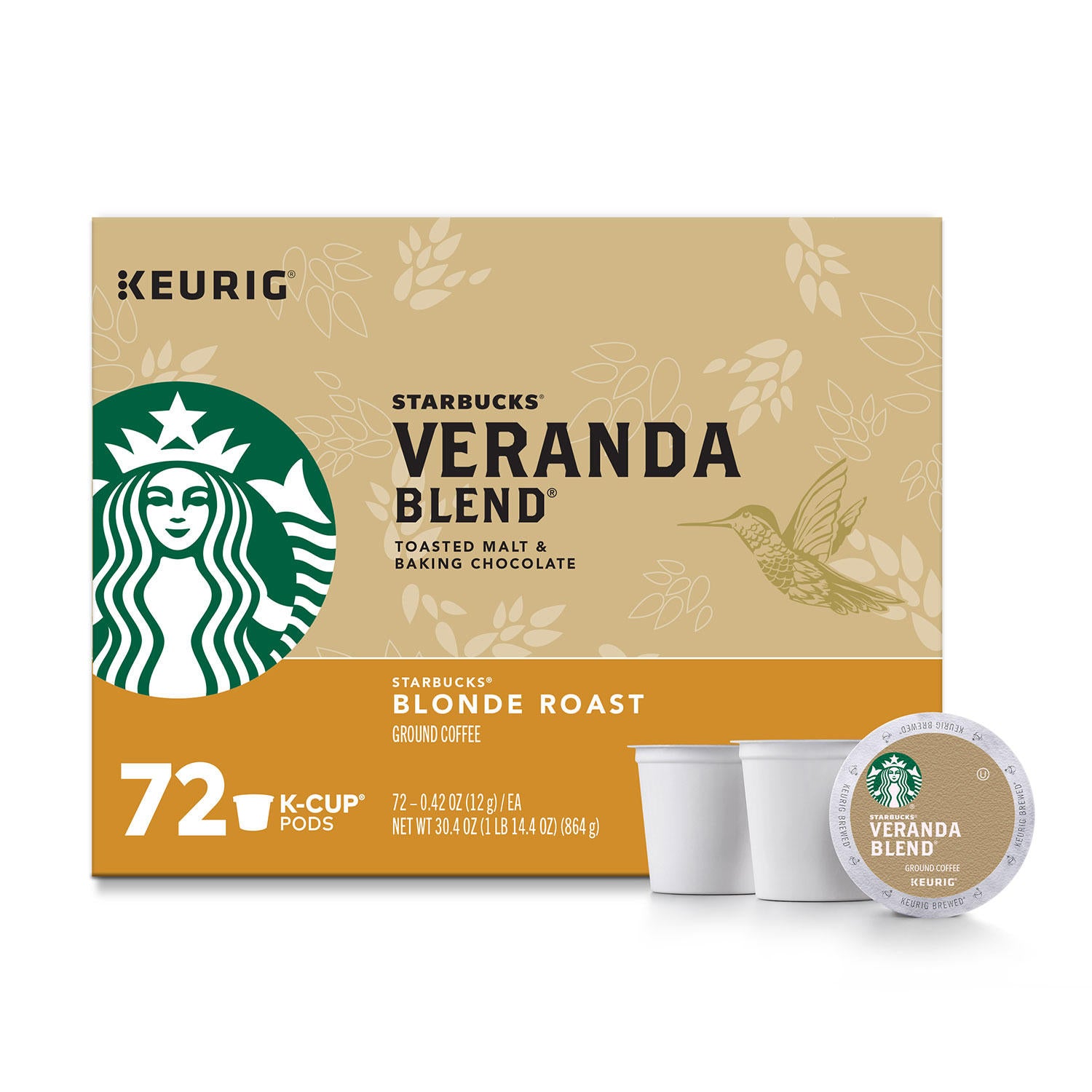 Starbucks Veranda Blend Ground Coffee, Blonde Roast K-Cups, 72 Ct